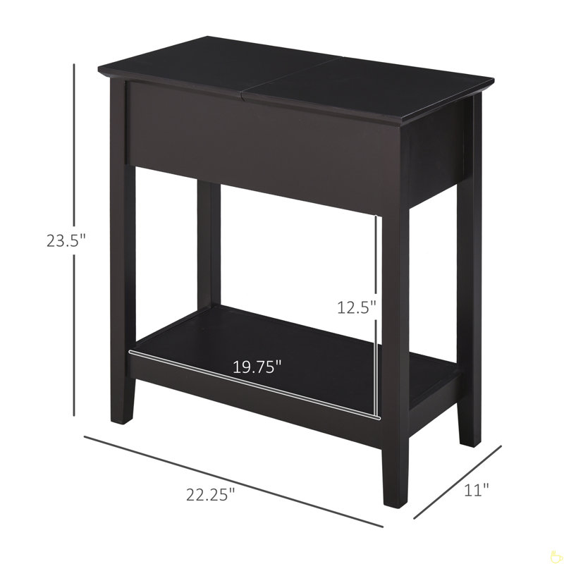 End Table, Narrow Side Table With Flip Top, Storage Cabinet, Bottom Shelf