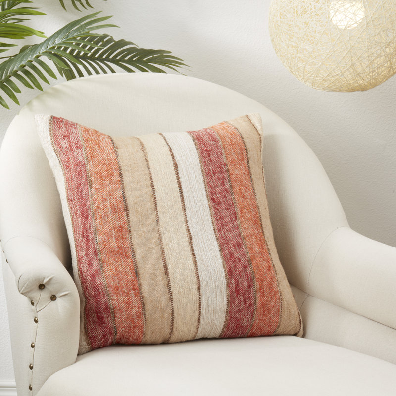 Chic Linear Pattern Orange Cotton Square Throw Pillow Cover