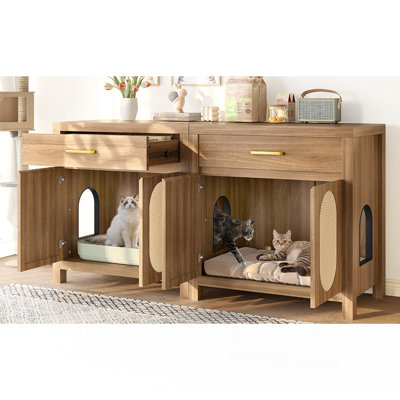 Enceinte de litière pour chat, meubles cachés pour litière avec portes à griffes et tiroir de rangement, table de salle de bain en bois, table de chevet, armoire, espresso