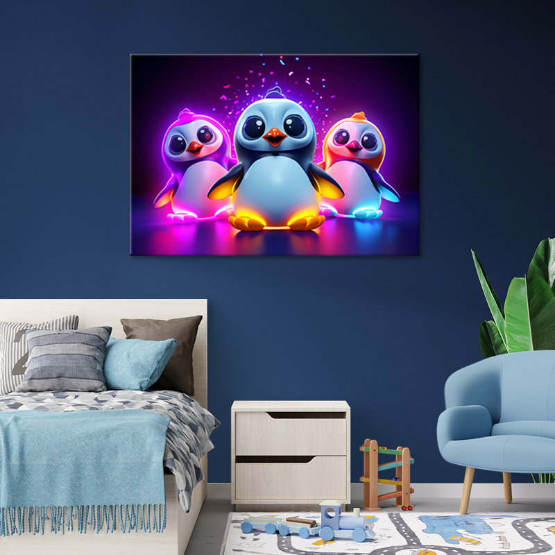 Nenon Penguin Cartoon - No Frame Print on Canvas, 60cm H x 90cm W