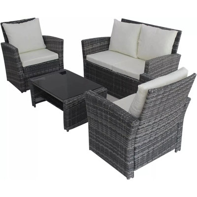 Rattan Garden Furniture Wicker Sofa Set With Chairs & Table For Outdoor Patio