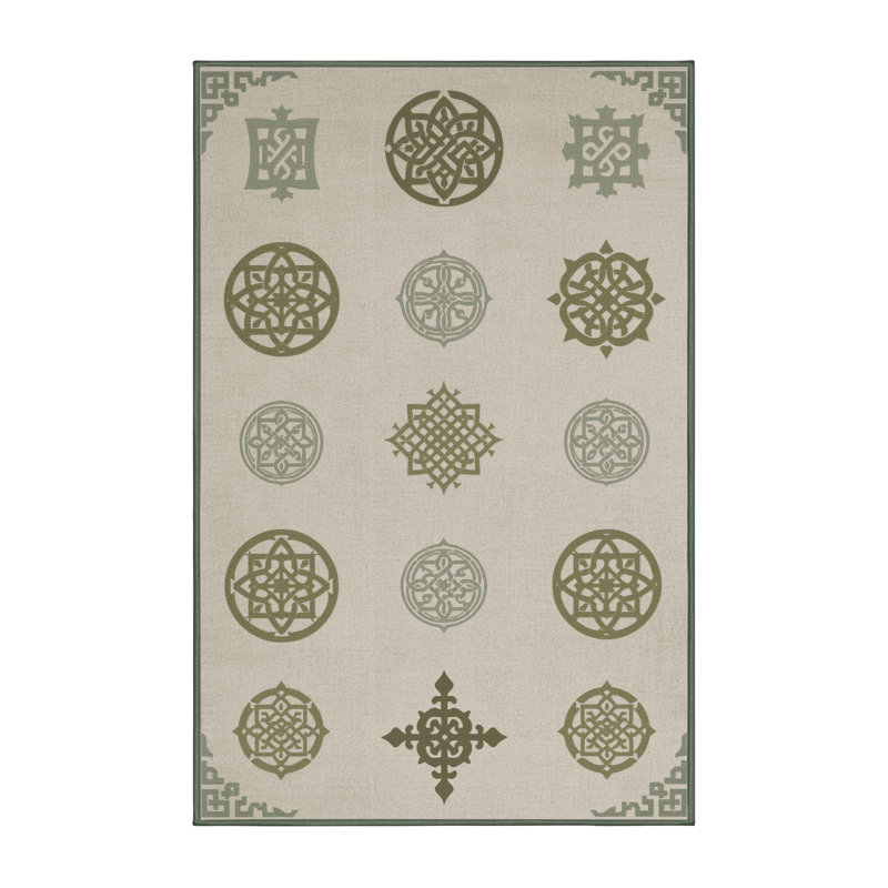 Soft Plush Feeney St Patties Modern & Contemporary Abstract Area Rug in Beige – SageGreen Binding, 3x5