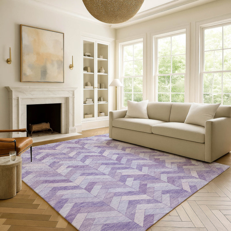 Tapis géométrique de qualité supérieure lavable à la machine Mayfield AMF2297, Prune, 9 pi x 12 pi