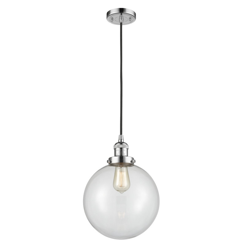 Luminaire suspendu sphère simple à 1 lumière Clermont, Transparent, DEL, Nickel poli