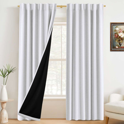 100% Blackout Curtains for Bedroom with Liner Full Room Darkening Curtains Thermal Insulated Back Tab/Rod Pocket Window Drapes for Living Room, 2 Panels