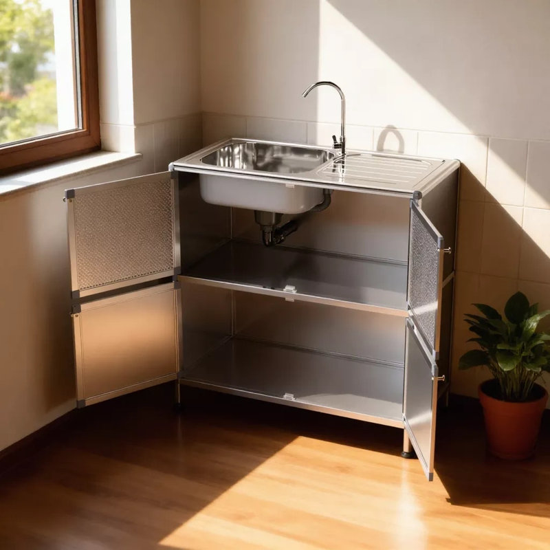 Lavabo autoportant à usages multiples avec meuble-lavabo intégré en acier inoxydable