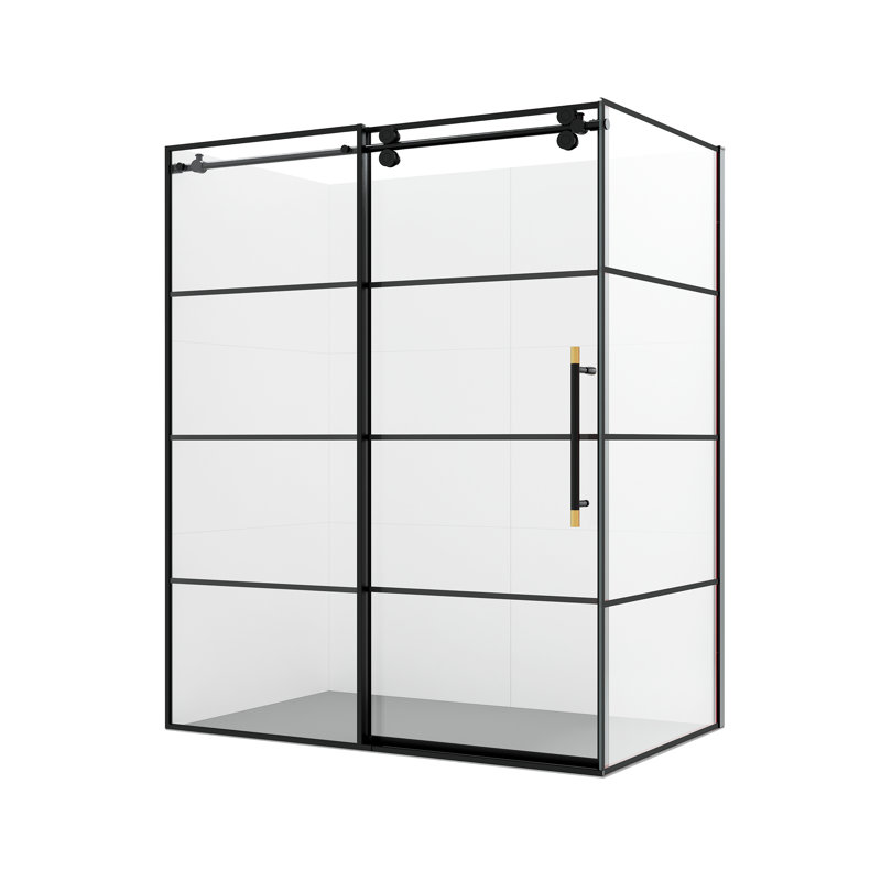 Losar 68'' Matte Black Framed Rectangle Shower Enclosure
