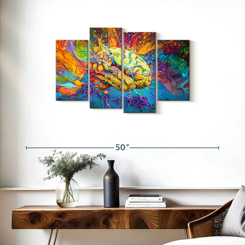 Abstract Brain On Canvas 4 Pieces Set, 22" H x 36" W x 1" D