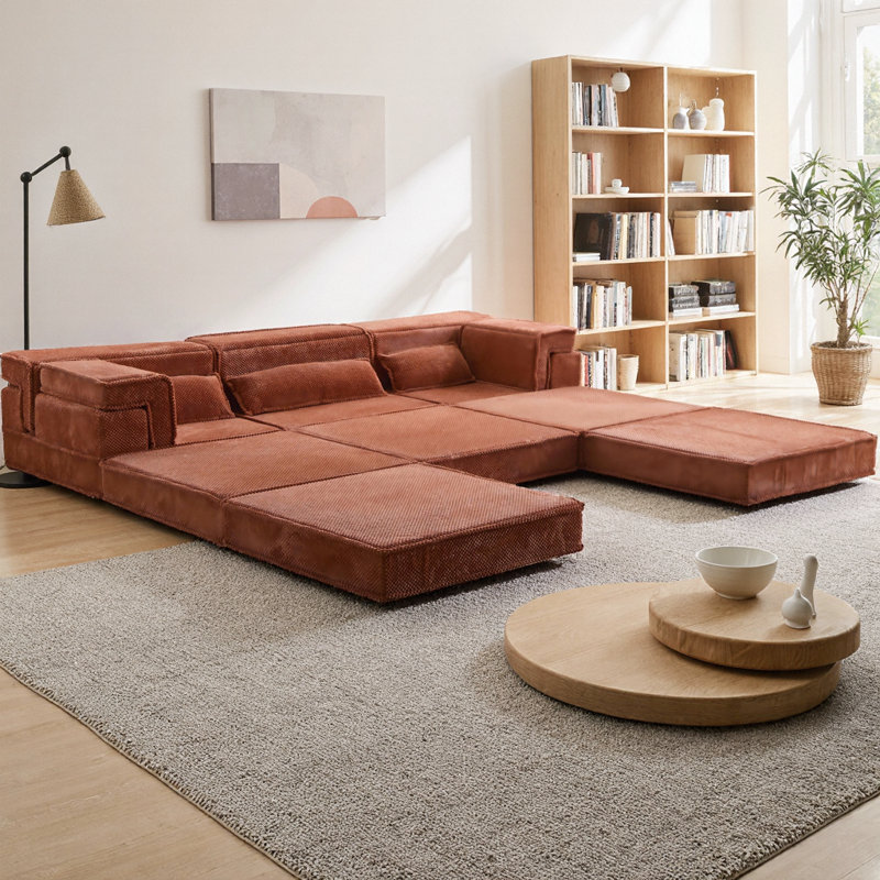 Canapé-lit modulaire à 3 places avec repose-pieds, canapé-lit modulaire en forme de L Boneless, Orange Fabric
