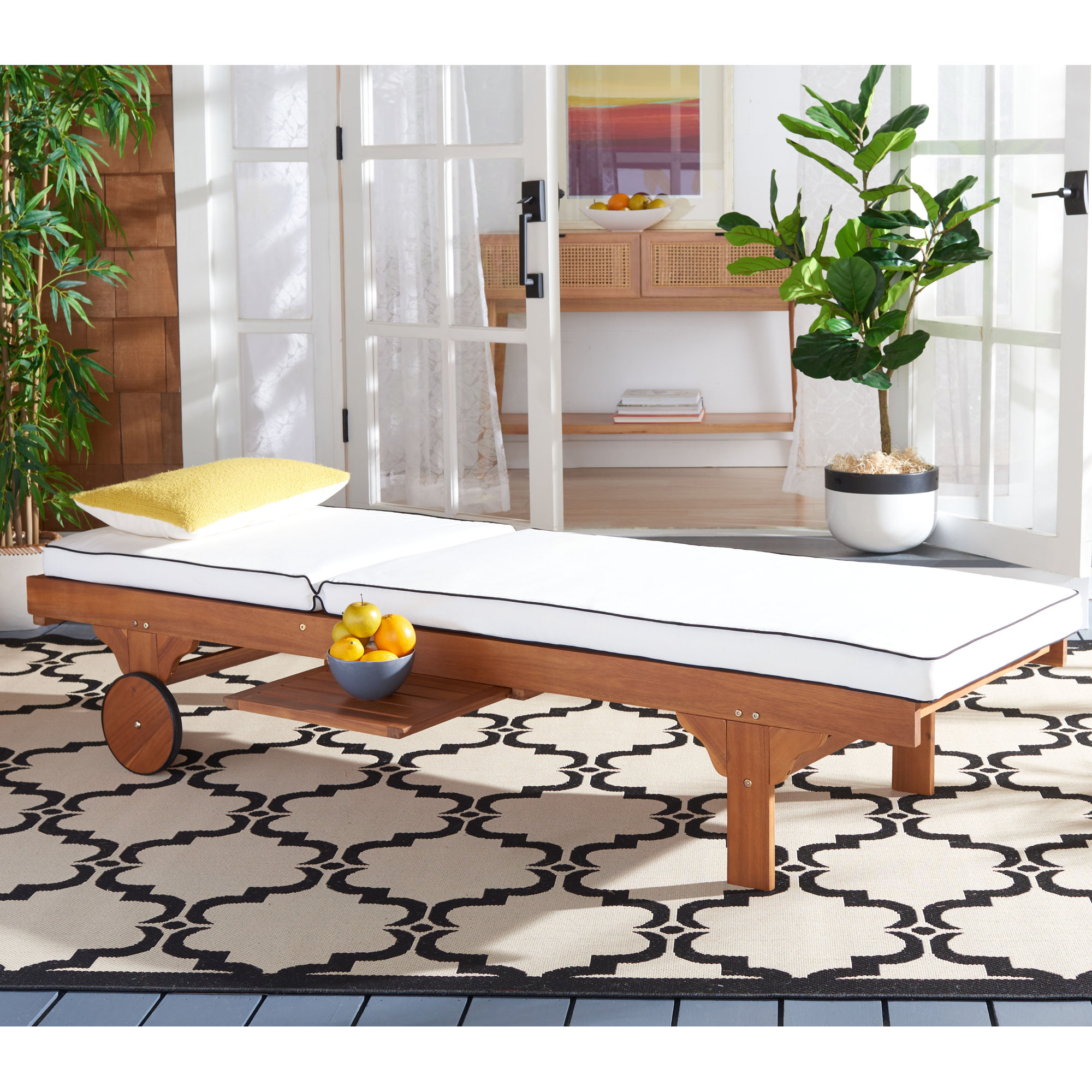 Jivera 25.2'' Outdoor Acacia Chaise Lounge, White