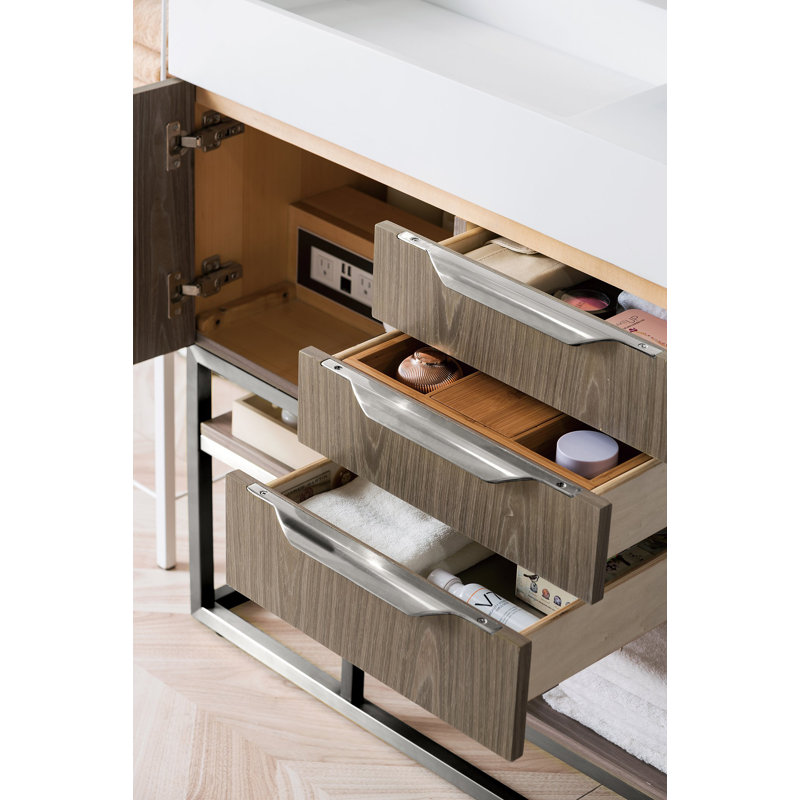 Columbia 35.31'' W Single Vanity, Glossy White, Ash Gray, Brushed Nickel