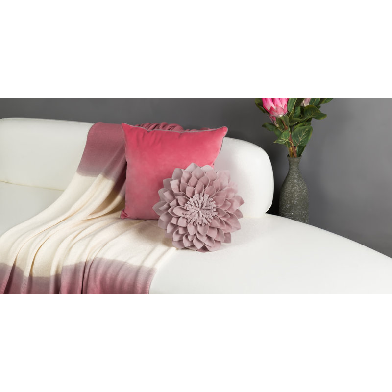 Pink 14-Inch Round Floral Polyester Throw Pillow