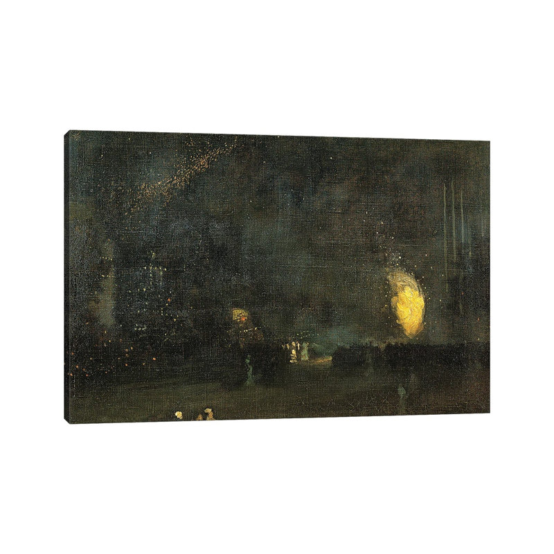 Nocturne noir et or - La roue du feu - reproduction d'art murale - toile tendue, 12 po x 18 po, Toile tendue avec châssis