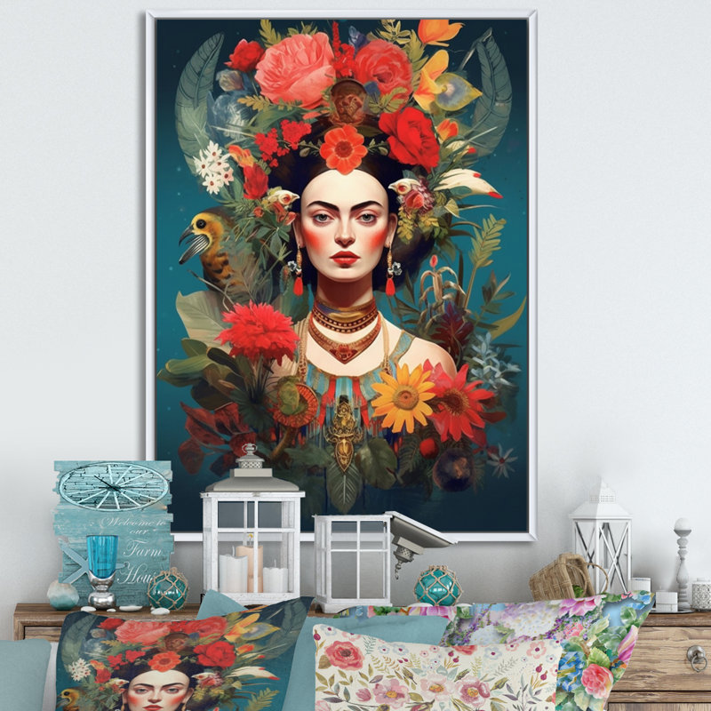«Floral Goddess I», reproduction d'art sur toile, H 32 po x l 24 po x P 1 po, Cadre flottant blanc