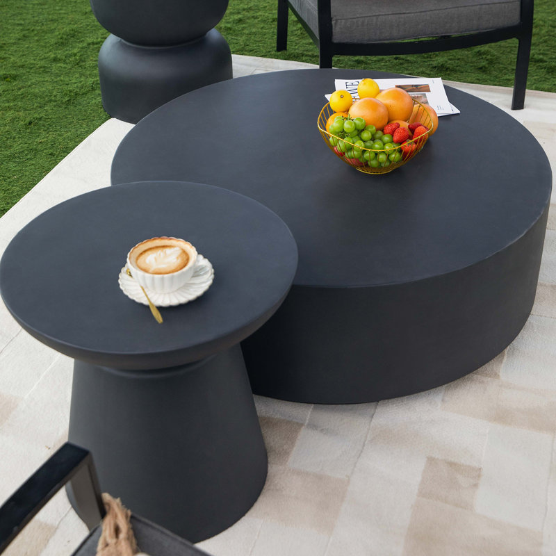 ROME Round Concrete Coffee Table 101.6 x 101.6 x 36 cm, Black