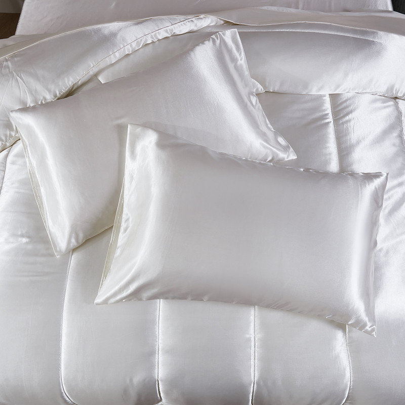 Ensemble d'édredon en satin 8 pièces, Édredon très grand + 7 pièces supplémentaires, Blanc