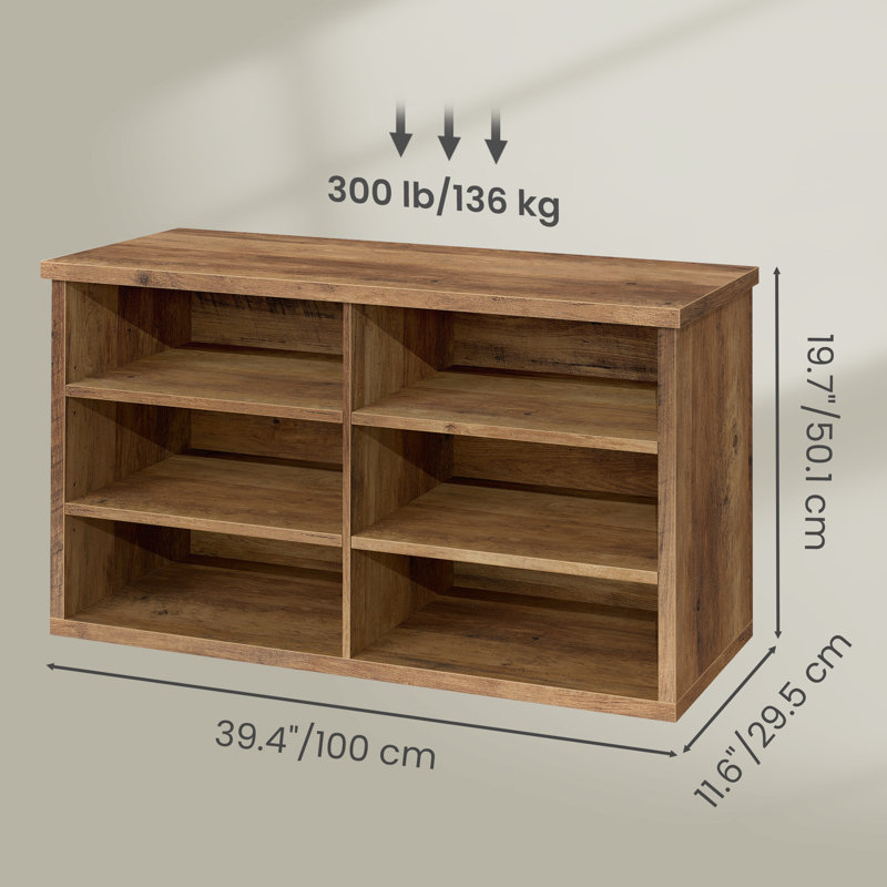 Shoe Bench, Storage Bench, 6 Compartments, Adjustable Shelves, Brown