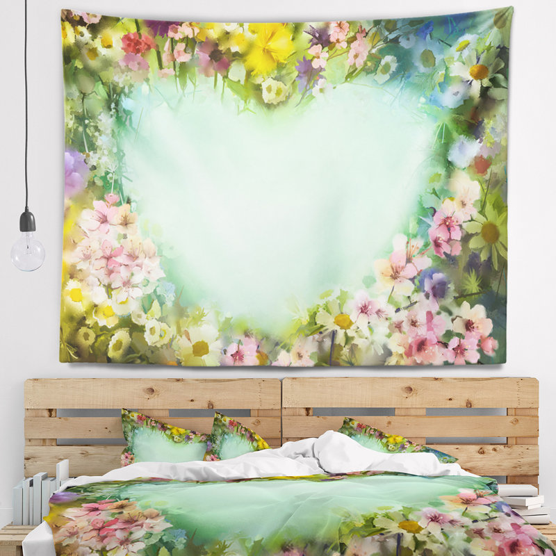 Tapisserie en forme de fleurs rétro, H 32 po x l 39 po