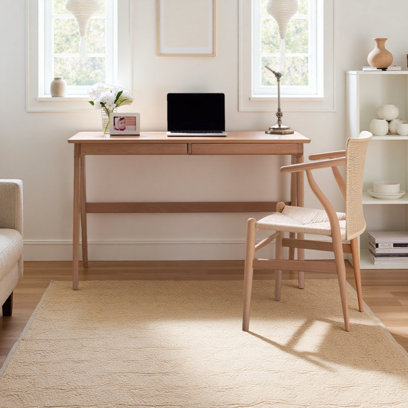 Modern Solid Oak Wood Desk, Burlywood, 29.52" H x 39.37" W x 21.65" D