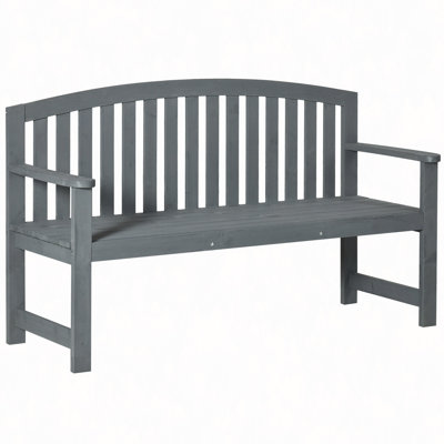 56" Outdoor Wood Bench, 2-Seater Garden Bench With Backrest And Armrest, Patio Bench For Patio, Porch, Poolside, Balcony