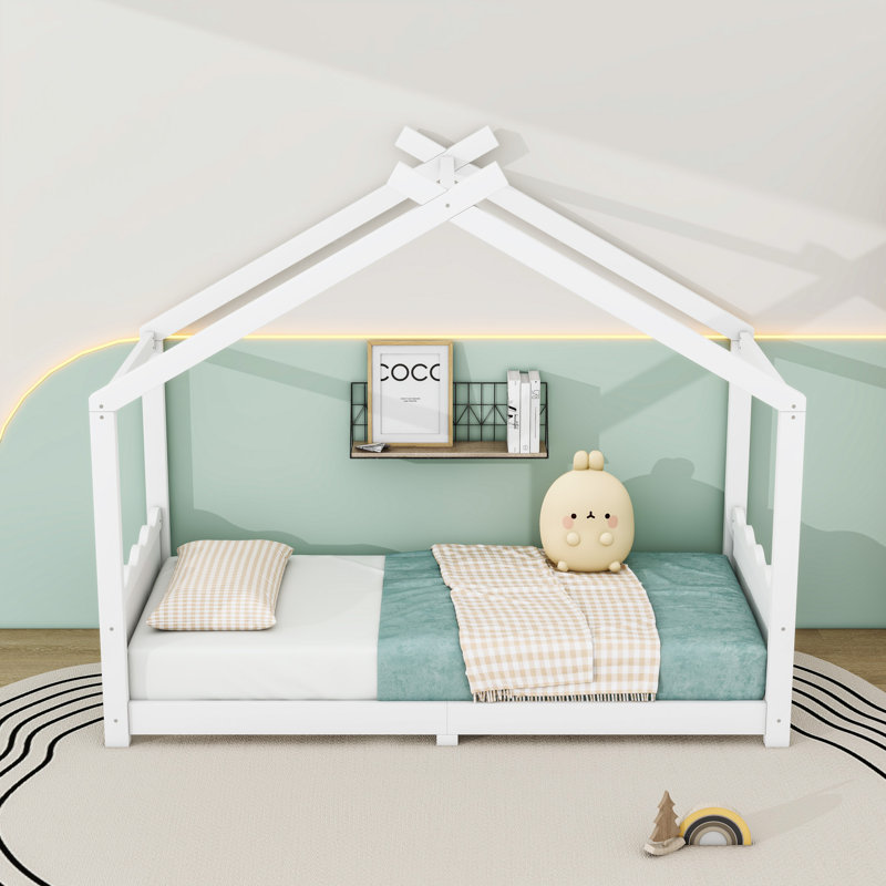 Wood Floor Bed With Slats, Twin, White