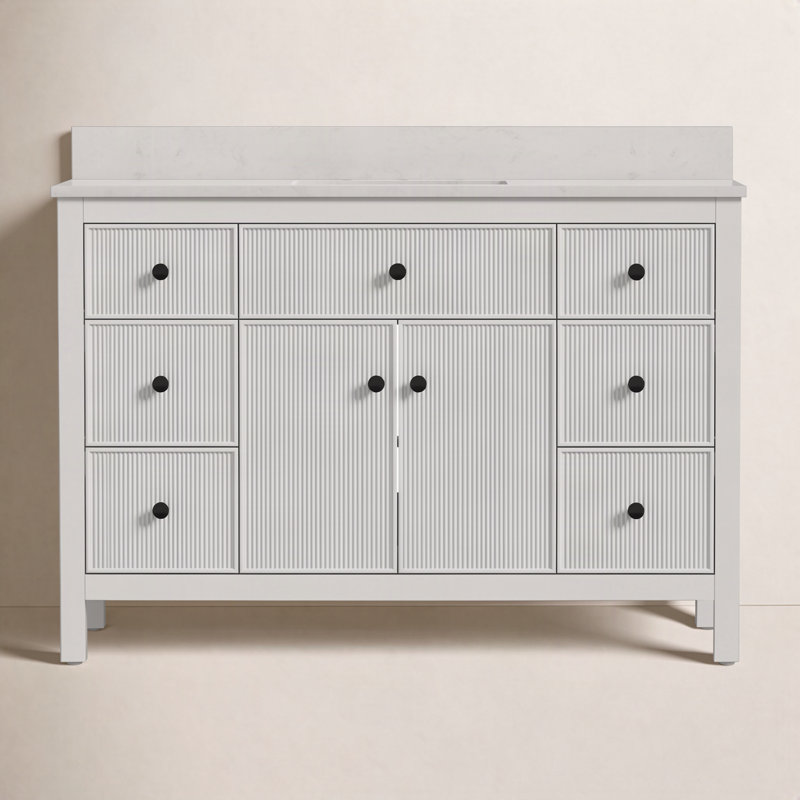 Dee 48" Fully Assembled Single Bathroom Vanity with Engineered Stone Top, Ceramic Sink, White/Black