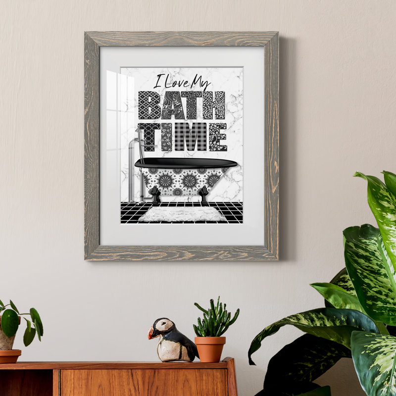 Bath Time - Art textuel, cadre photo, Cadre en papier gris, H 20 po x l 17 po x P 1,5 po