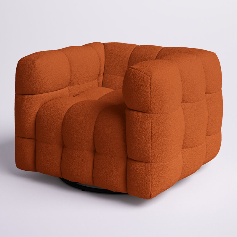 Avdul 38" Wide Tufted Swivel Chair with Square Arm, Terracotta Boucle