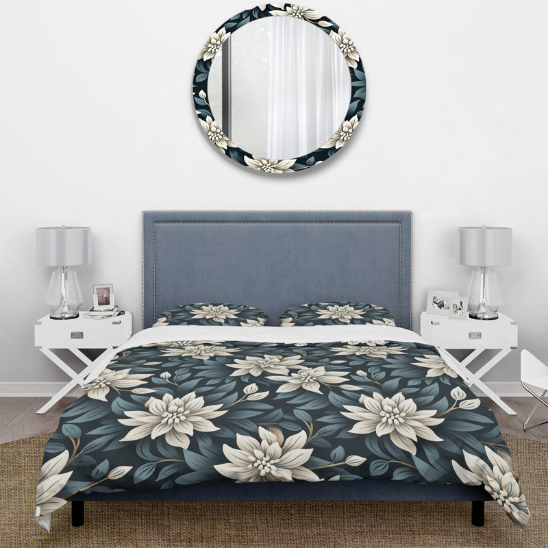 Essence monochrome - Ensemble de housse de couette à motif floral - Microfibre de polyester