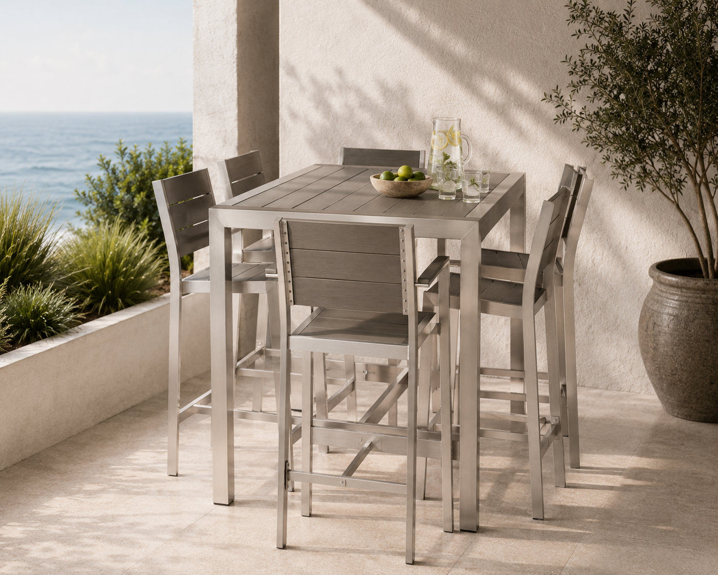 Betty 59" Patio Dining Set, Gray, Silver