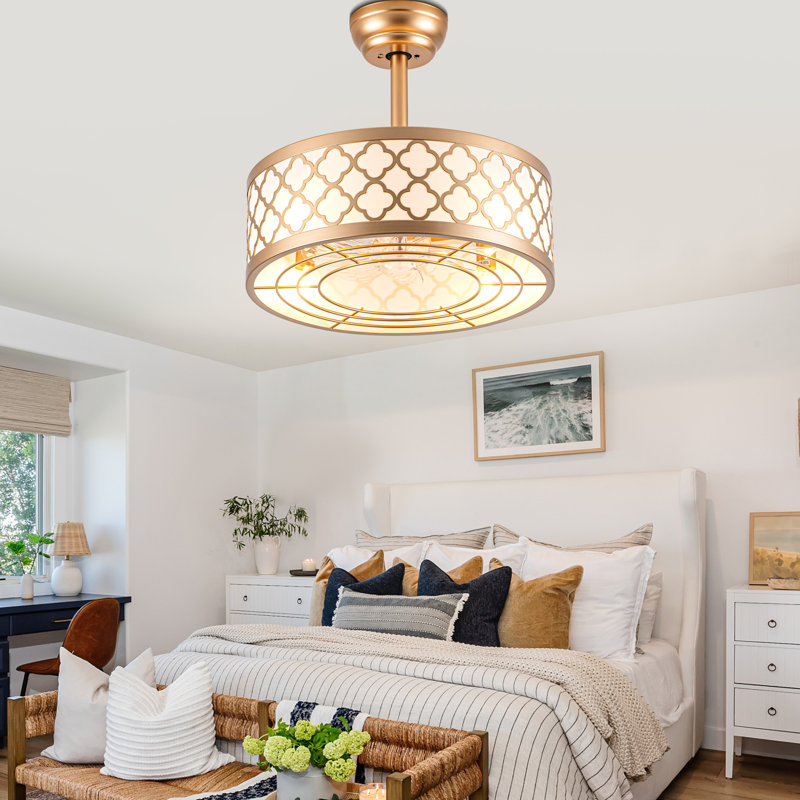 Ventilateur de plafond en cage 18 "doré avec lumières et télécommande