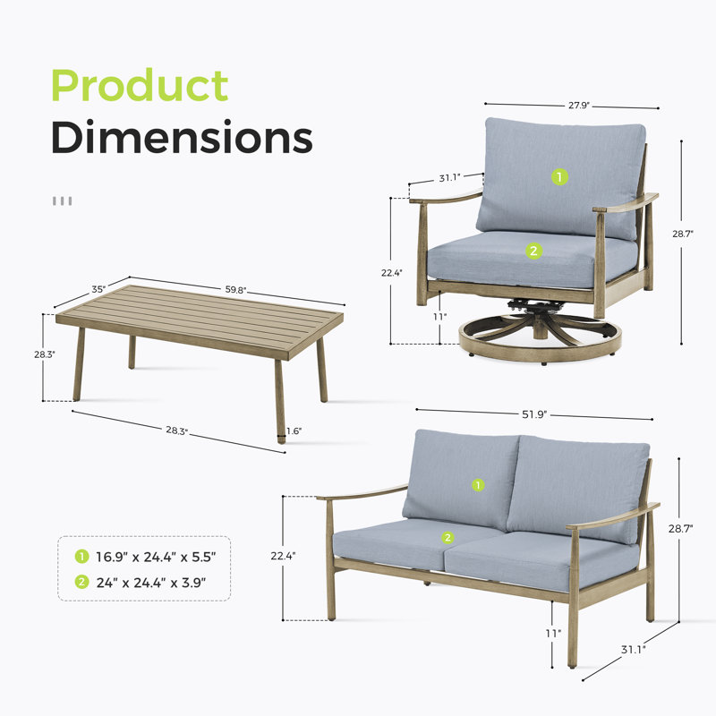 Mariene 5 - Person Patio Conversation Set with Cushions, Blue, Brown