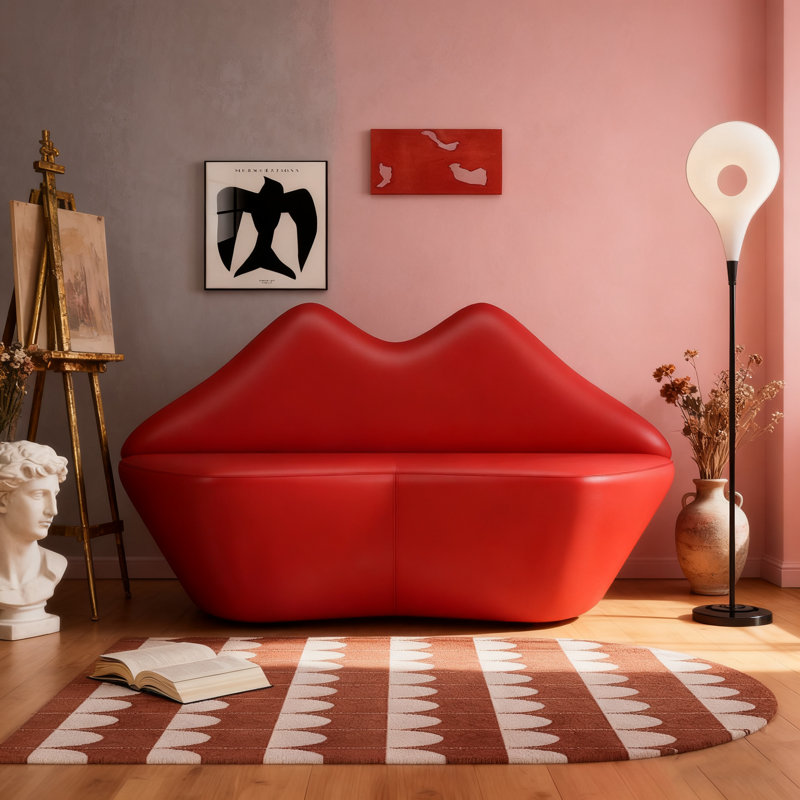 Causeuse rembourrée en cuir 59 po Kiss, Rouge L31
