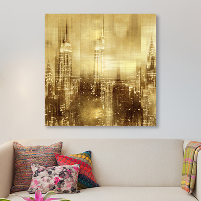 NYC - Reflections In Gold II by Kate Carrigan - Gallery-Wrapped Canvas Giclée, 18" H x 18" W x 1.5" D, Black Framed Canvas