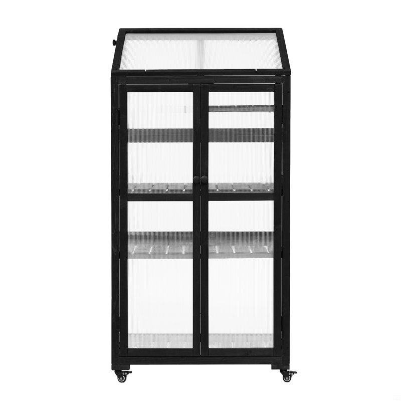 Height Wood Large Greenhouse Balcony Portable Cold Frame With Wheels And Adjustable Shelves, Black