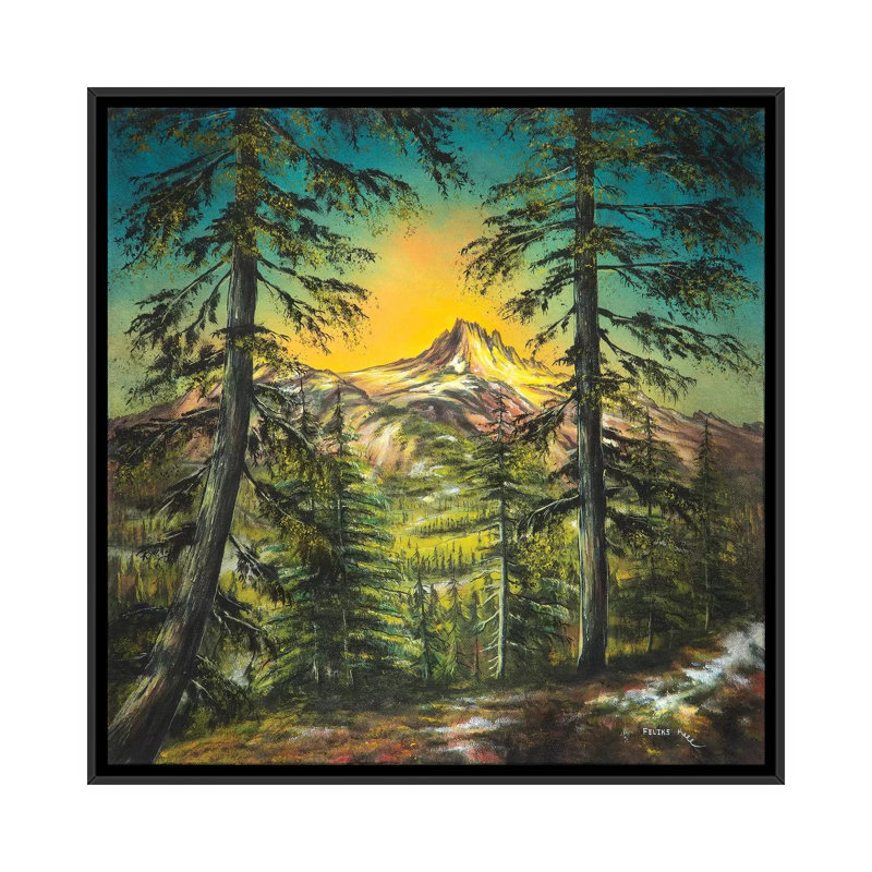 Mountain Glow 1 Piece Painting on Canvas, 66.04 cm H x 66.04 cm W, Black Framed