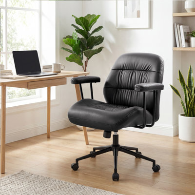 Home Office Chair, Pu Leather Ergonomic Desk Chair With Armrests, Mid-century Modern Executive Task Chairs, Height Adjustable Black