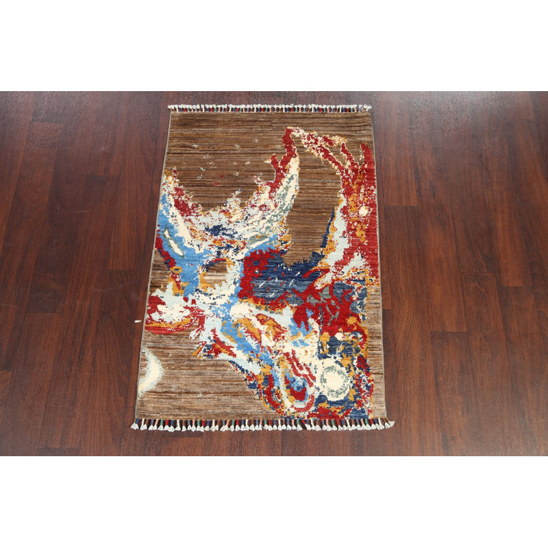Tapis oriental moderne et abstrait noué à la main 3 x 4
