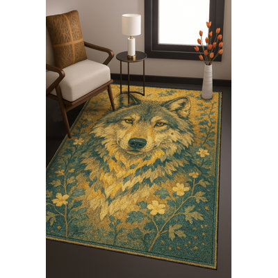Tapis bleu tissé lavable rétro Mosso