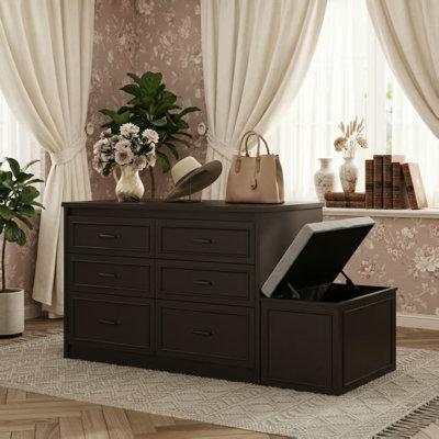 61.9" W 12-Drawer Storage Bench with Flip-Up Seat