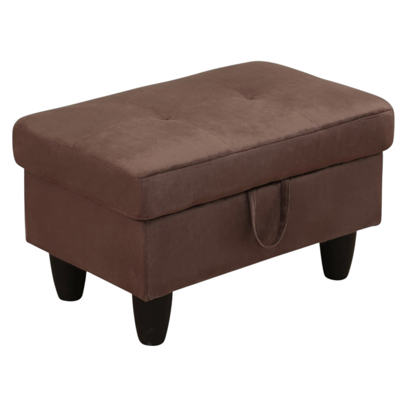  Repose-pieds capitonné rectangulaire avec rangement de 28,5 po Orella Marlinda, Flanelle chocolat