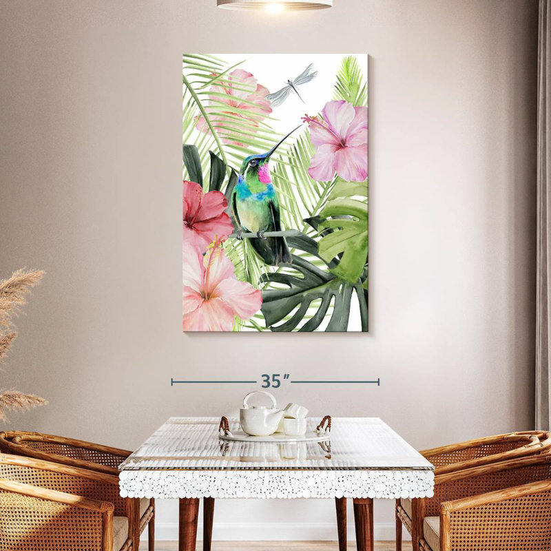 Hibiscus et colibri Brampt II, H 48 po x l 32 po