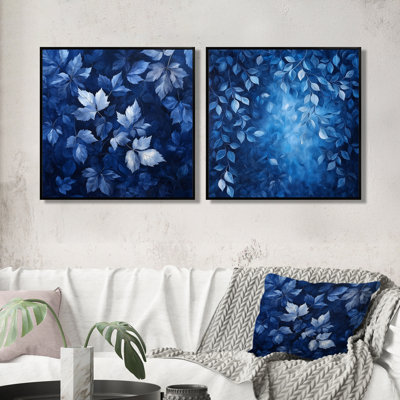 Feuilles de lune au clair de lune I - art mural feuilles - ensemble de 2 décorations murales traditionnelles