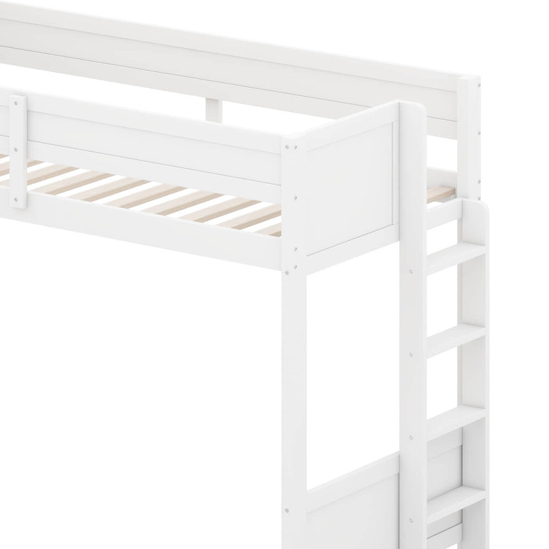 Lit simple superposé en forme de L avec bureau et tiroirs de rangement, lit superposé peu encombrant avec ports USB, Blanc