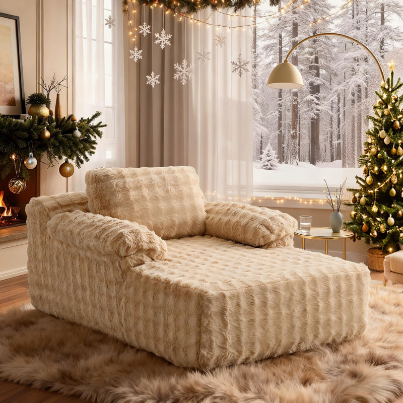 Boneless Velvet Oversized Chaise Lounge Sleeper Sofa, Khaki