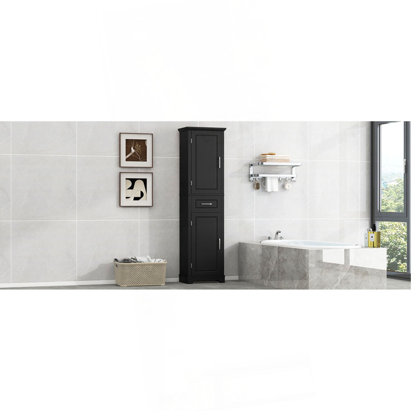 Grande armoire de rangement pour salle de bain, armoire de rangement autoportante avec deux portes et tablettes réglables, étagère de porte