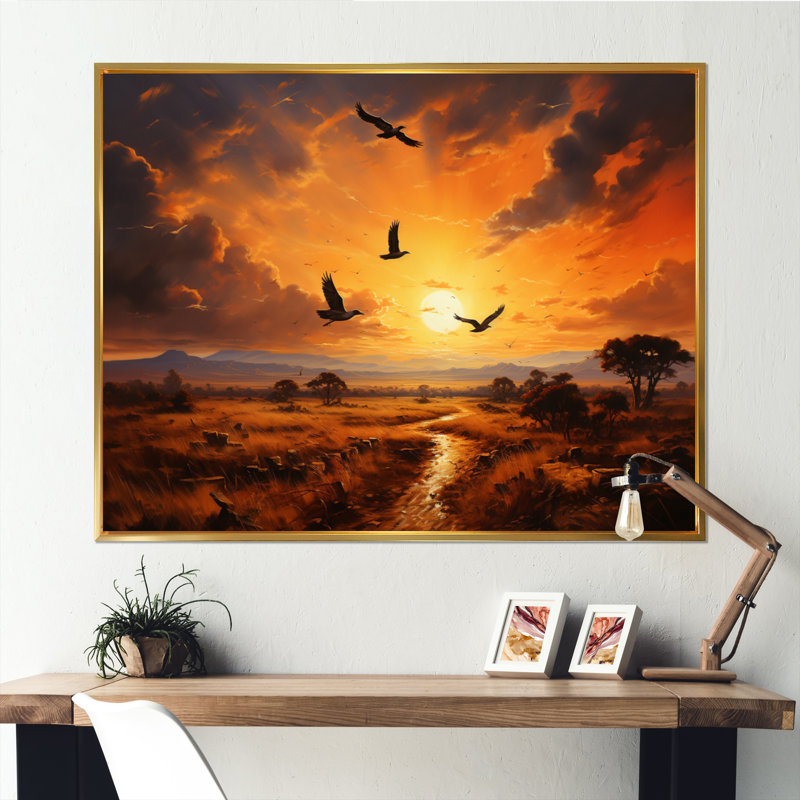 Vautour sur II, reproduction d'art sur toile, Cadre flottant doré, 12" H x 20" W