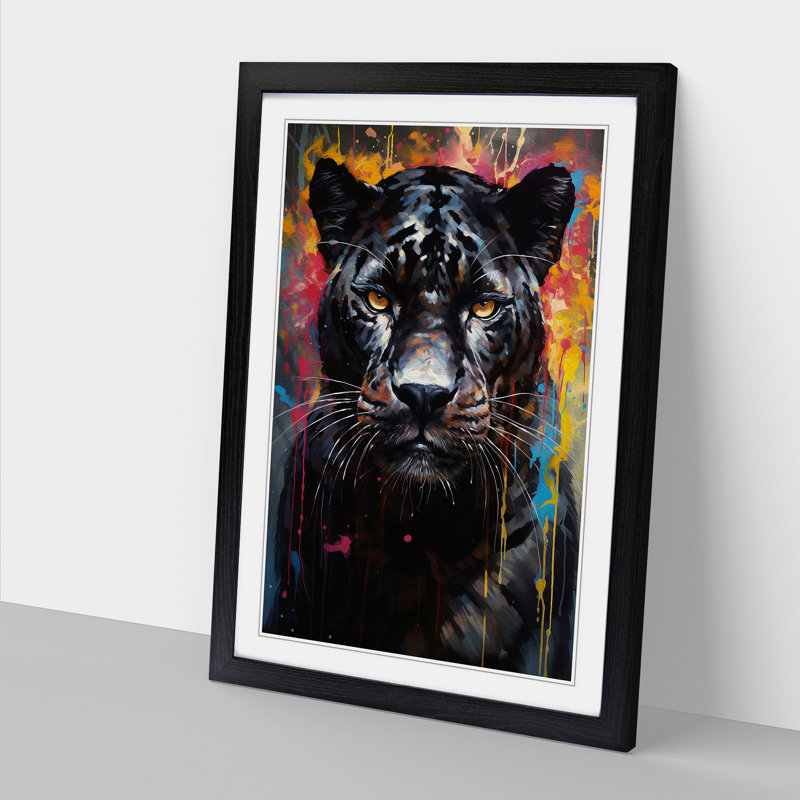 Panther Modern - Single Picture Frame Print on Wood, Black, 46" H x 34" W x 2" D