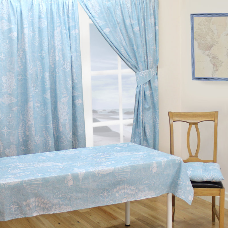 COASTAL Pencil Pleat Semi Sheer Curtains, 168 W x 182 D cm