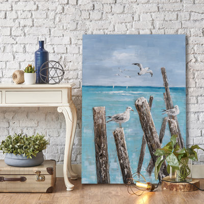Mouettes sur la plage - peinture sur toile tendue